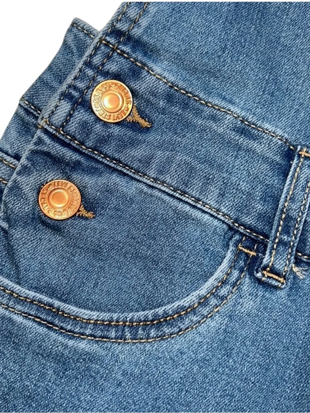 Levi’s Kids Denim Overalls Girls Size 12 Blue Stretch Bootcut Logo Strap - Picture 4 of 10